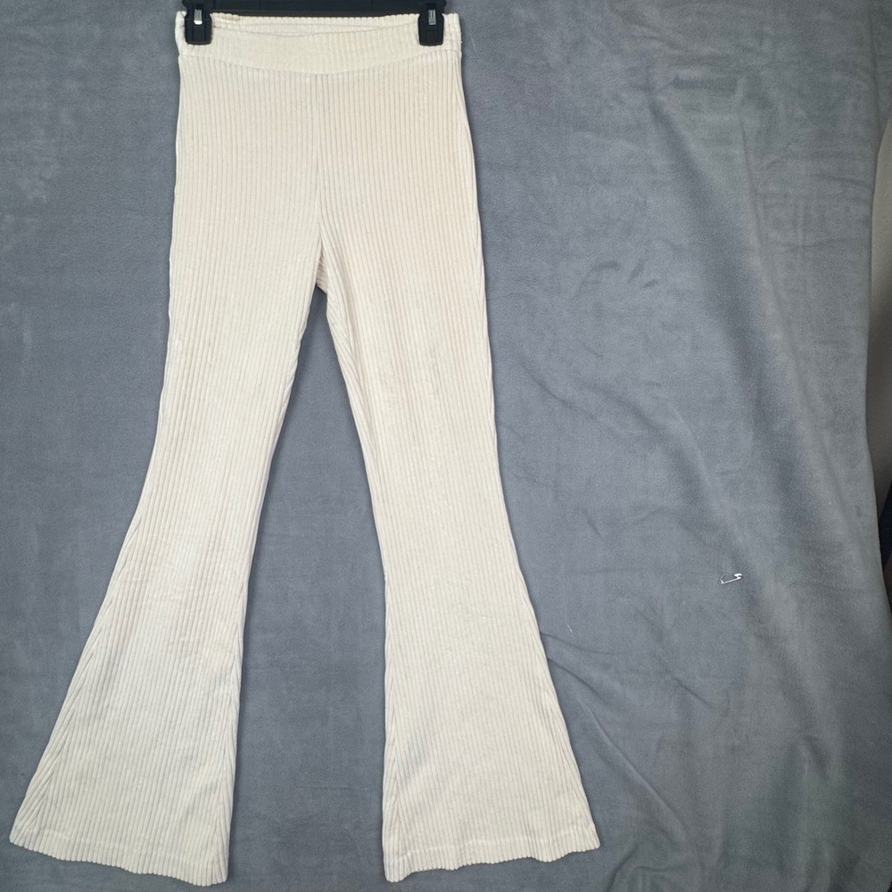 Aerie Ribbed Velour Flare Leggings Cream Off White High Waisted XS Short